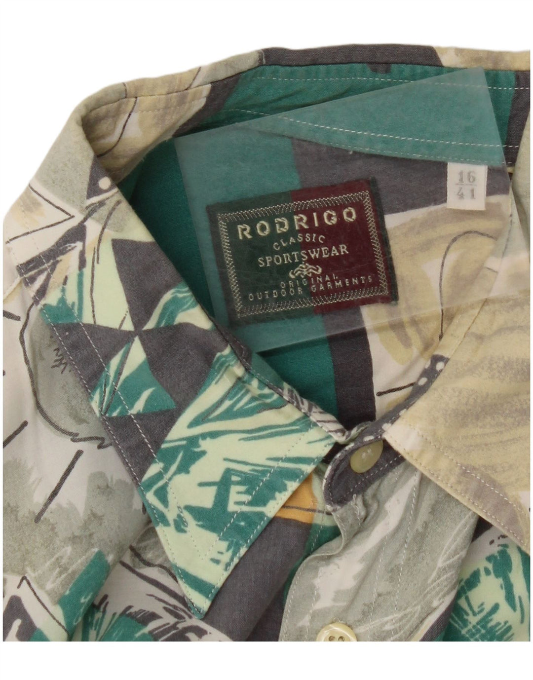 RODRIGO Chemise à manches courtes pour homme Taille 16 41 Grand motif géométrique multicolore