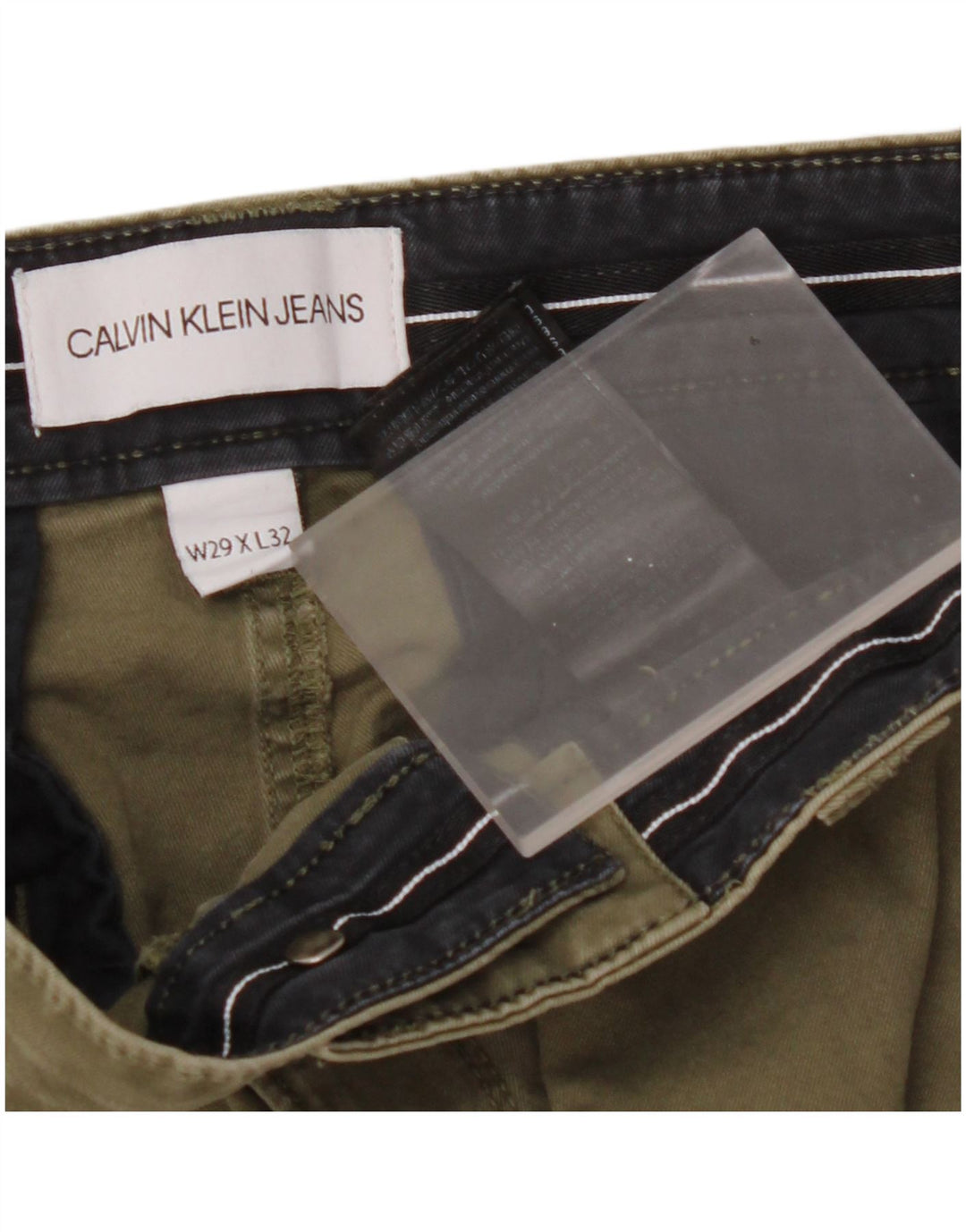 CALVIN KLEIN Pantalon Cargo Slim Homme W29 L29 Kaki Coton