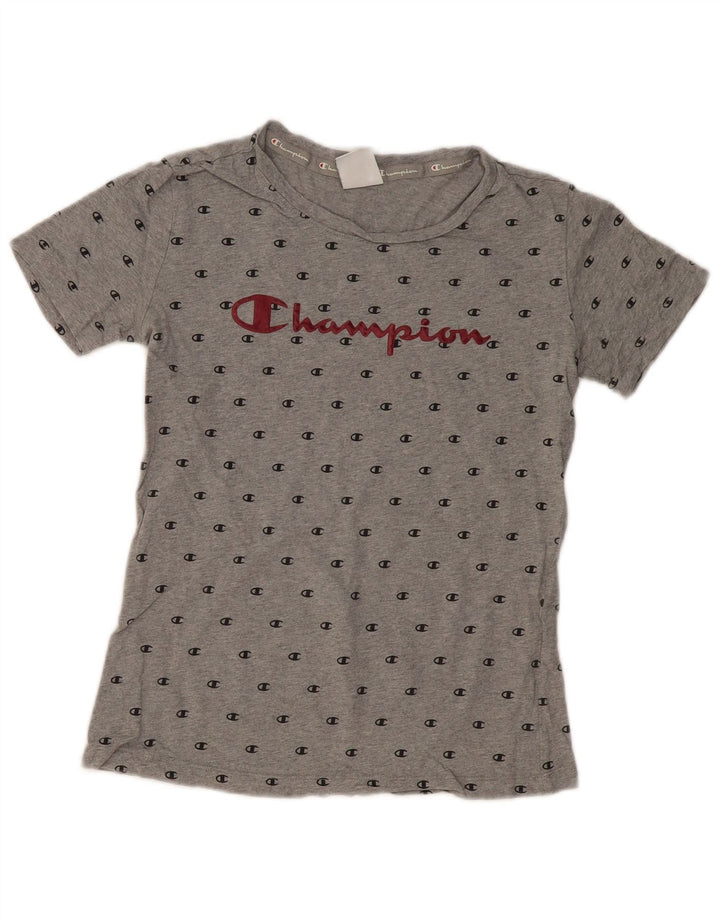 CHAMPION T-Shirt Graphique Femme UK 12 Gris Moyen Coton