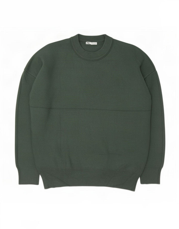 Zara Pull Col Rond Homme Vert Moyen Viscose