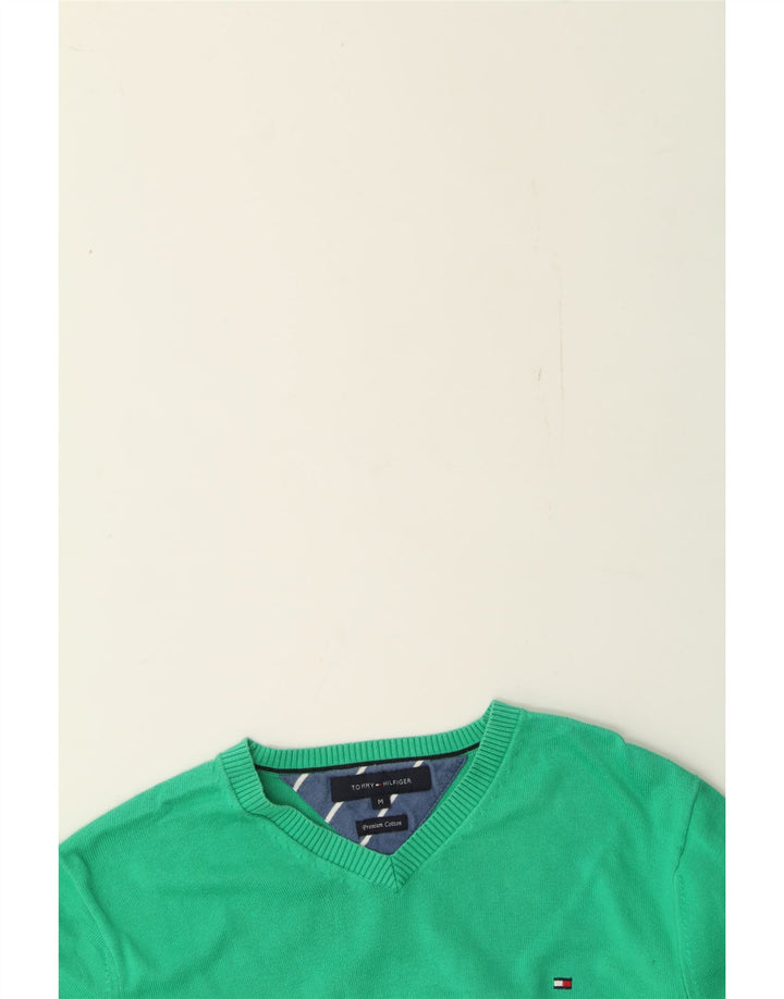 TOMMY HILFIGER Mens V-Neck Jumper Sweater Medium Green Cotton Vintage Tommy Hilfiger and Second-Hand Tommy Hilfiger from Messina Hembry 
