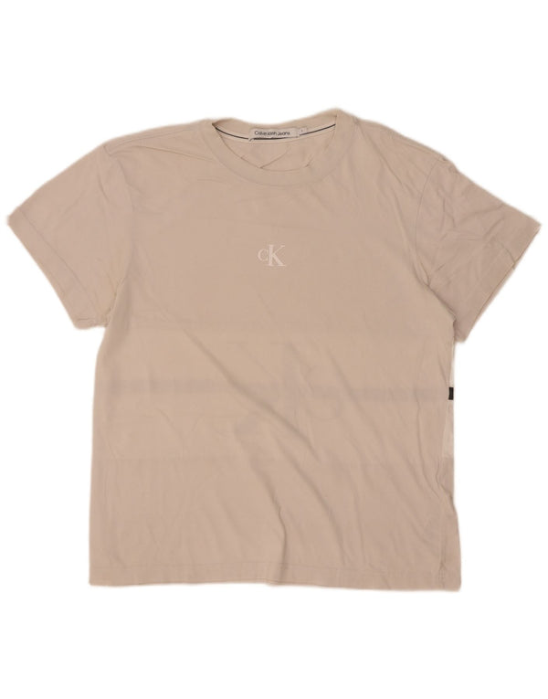 Calvin Klein Jeans T-Shirt Graphique Homme Petit Beige Colorblock Coton