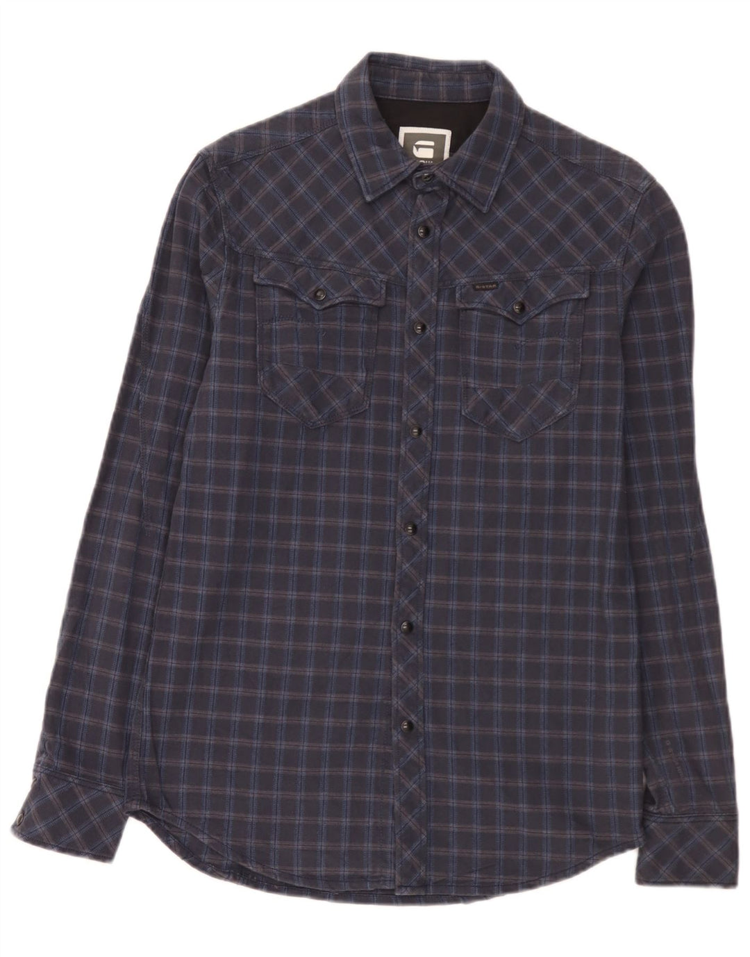 G-Star Chemise en flanelle pour homme en coton à carreaux bleu marine moyen