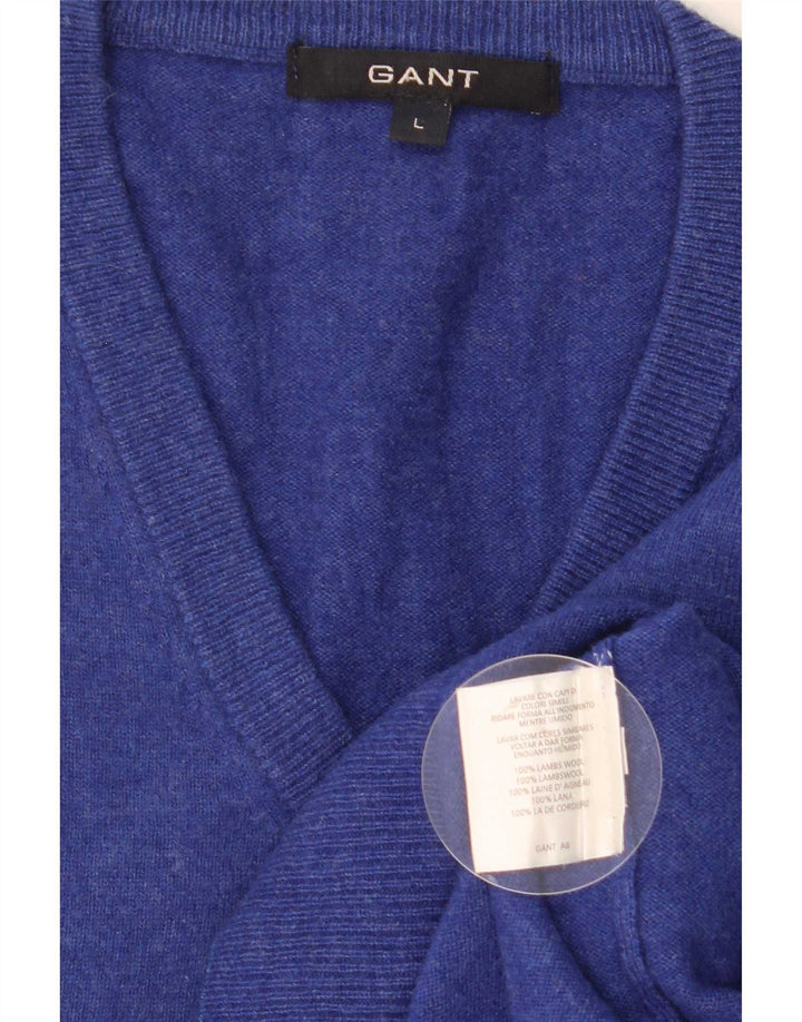 Gant Pull Col V Homme Large Bleu Laine