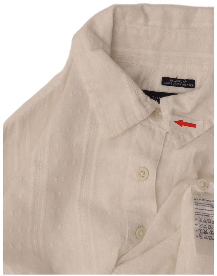 Tommy Hilfiger Chemise pull coupe décontractée pour femme UK 10 Petit blanc rayé