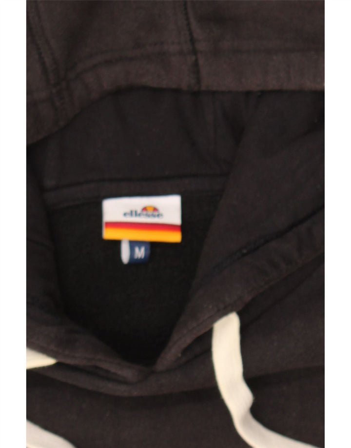ELLESSE Mens Graphic Hoodie Jumper Medium Black Cotton Vintage Ellesse and Second-Hand Ellesse from Messina Hembry 