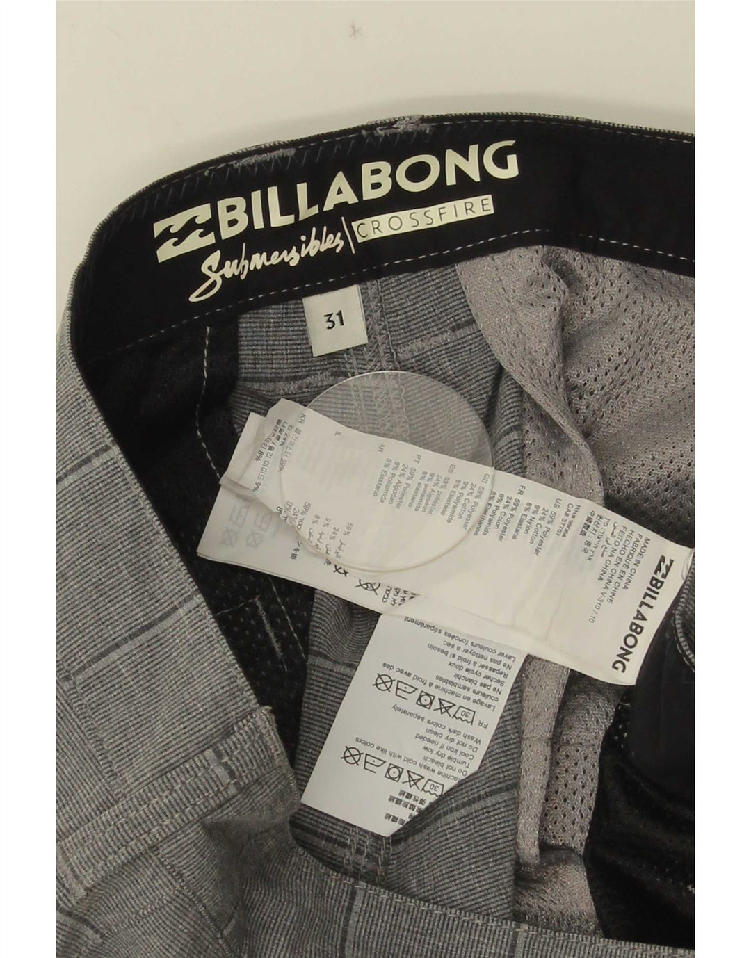 Billabong Short Chino Homme W31 Polyester Rayé Gris Moyen