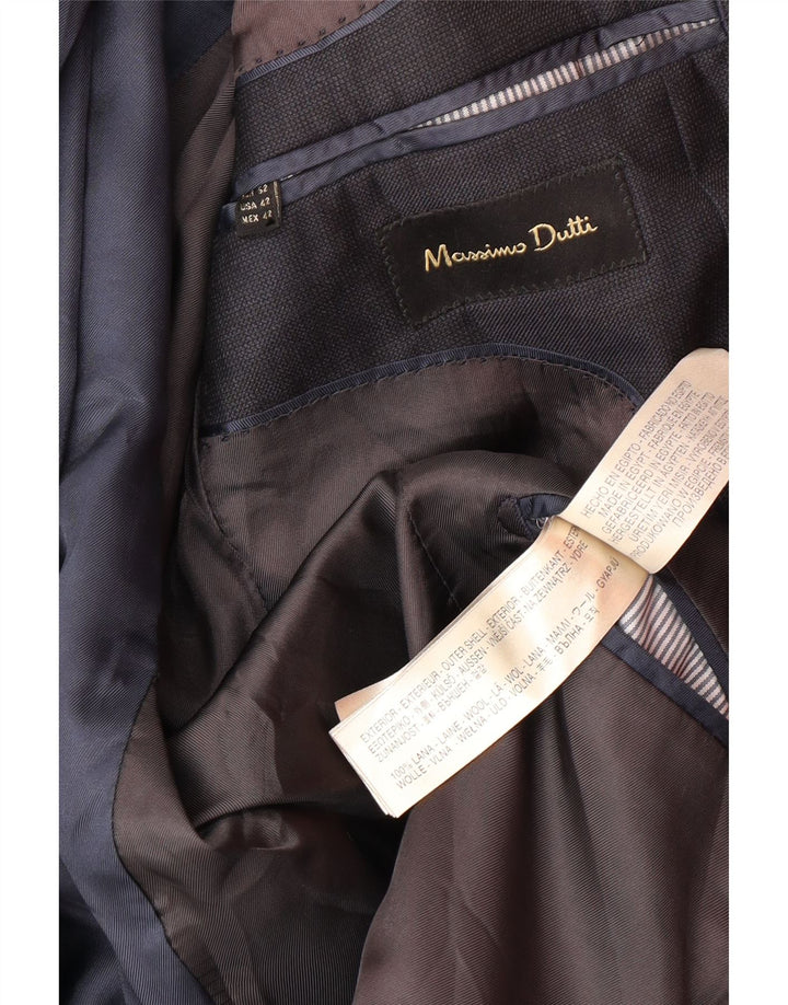 MASSIMO DUTTI Veste Blazer 2 Boutons Homme EU 52 Grande Laine Bleu Marine