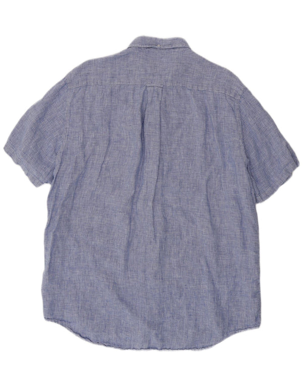 GANT Chemise à manches courtes pour hommes Taille 45/46 2XL Bleu Pied-de-poule Lin