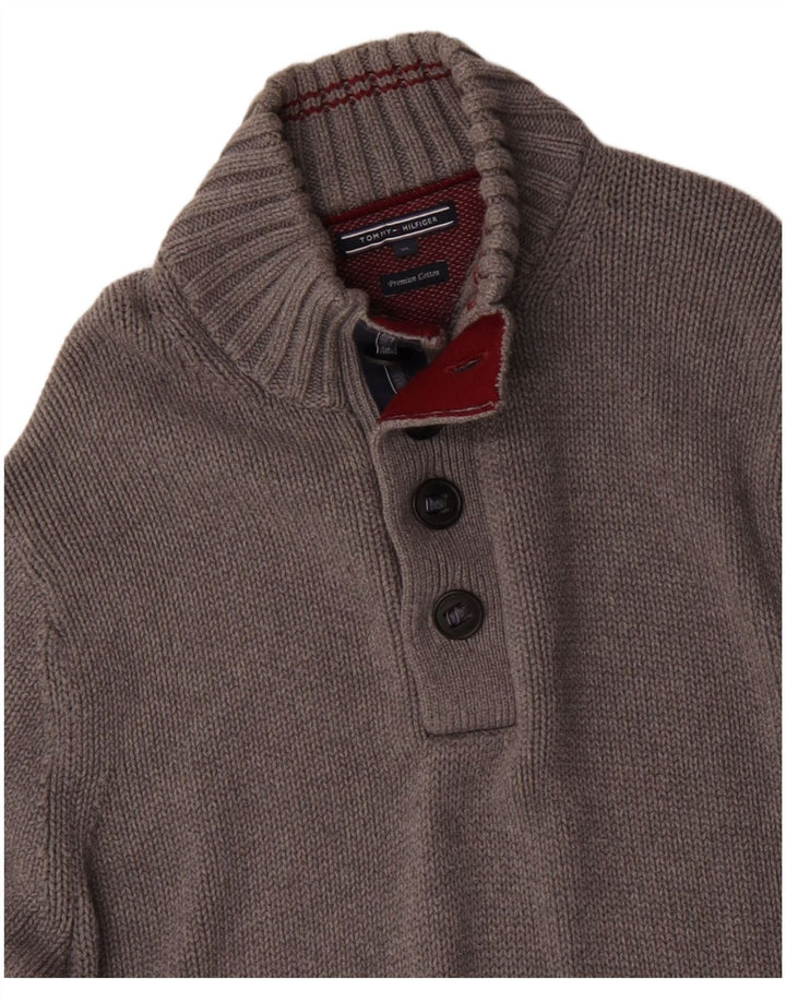 TOMMY HILFIGER Pull à col boutonné pour homme XL Gris Coton