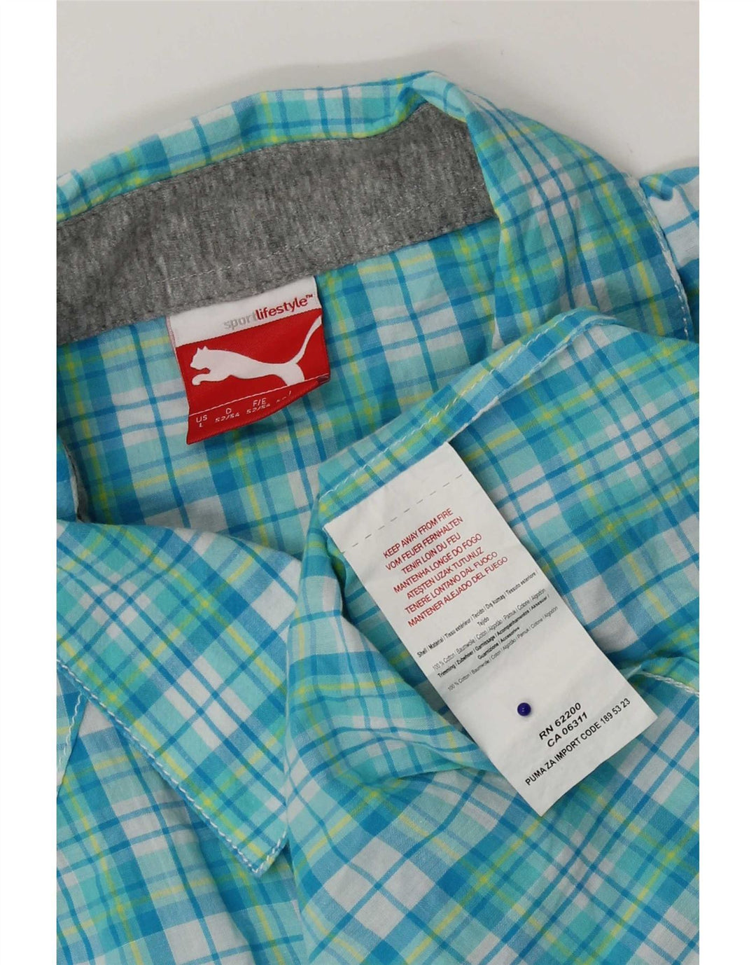 Puma Chemise à manches courtes pour homme en coton à carreaux bleu grand