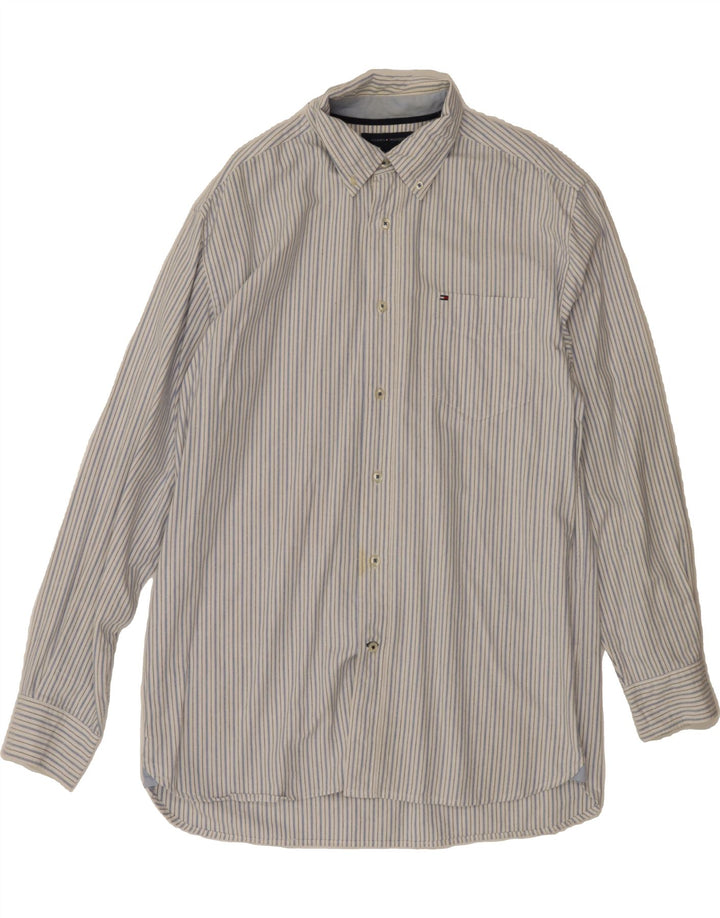 TOMMY HILFIGER Mens Shirt Large White Striped Cotton Vintage Tommy Hilfiger and Second-Hand Tommy Hilfiger from Messina Hembry 