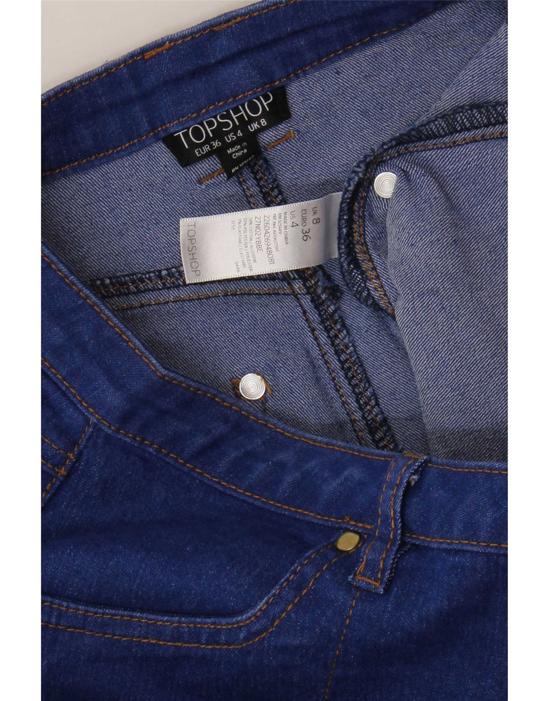 Topshop Mini jupe en jean pour femme UK 8 Small W26 Bleu Polyester