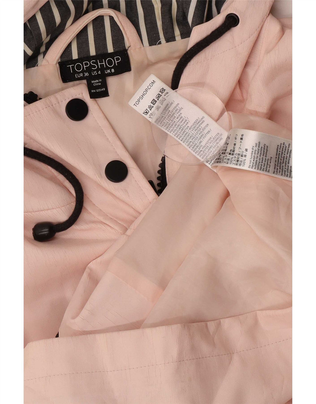 Topshop Veste de pluie à capuche coupe régulière pour femme UK 8 Small Rose Polyester