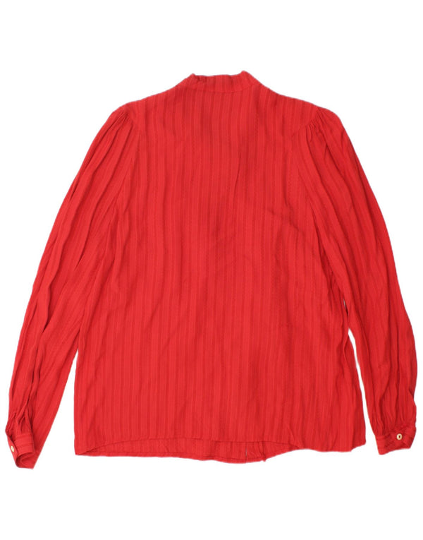 vintage Womens Front Tie Shirt Blouse UK 14 Grand Rouge Rayé