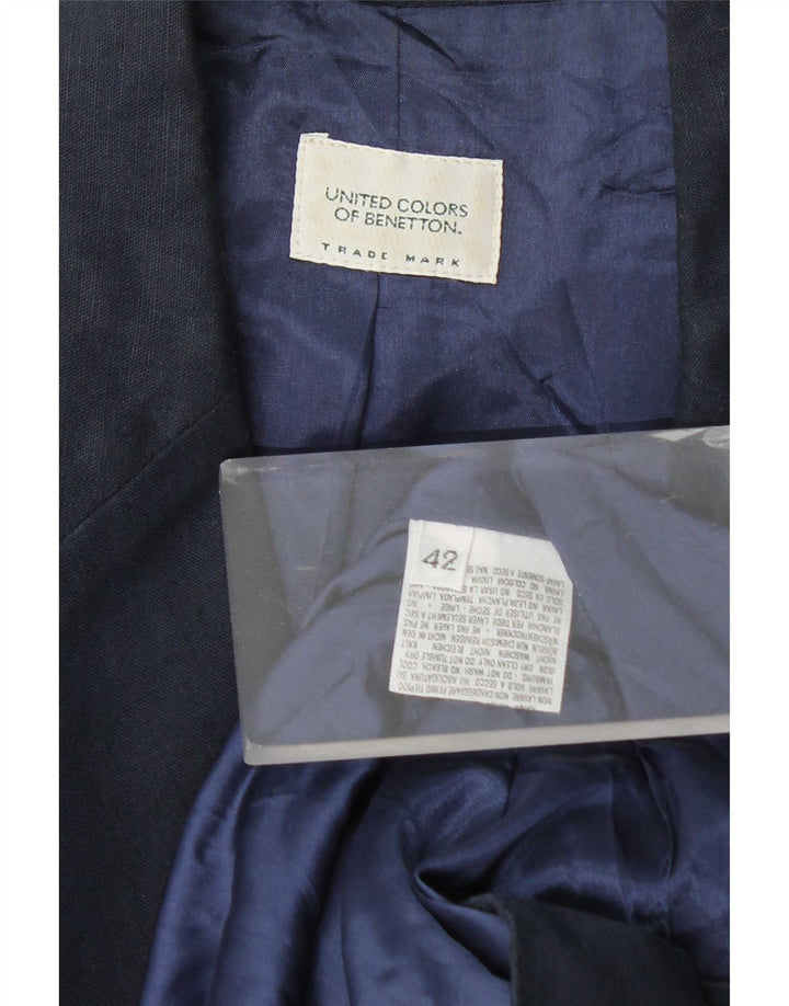 Benetton Veste Blazer 2 Boutons Femme IT 42 Bleu Marine Moyen Coton