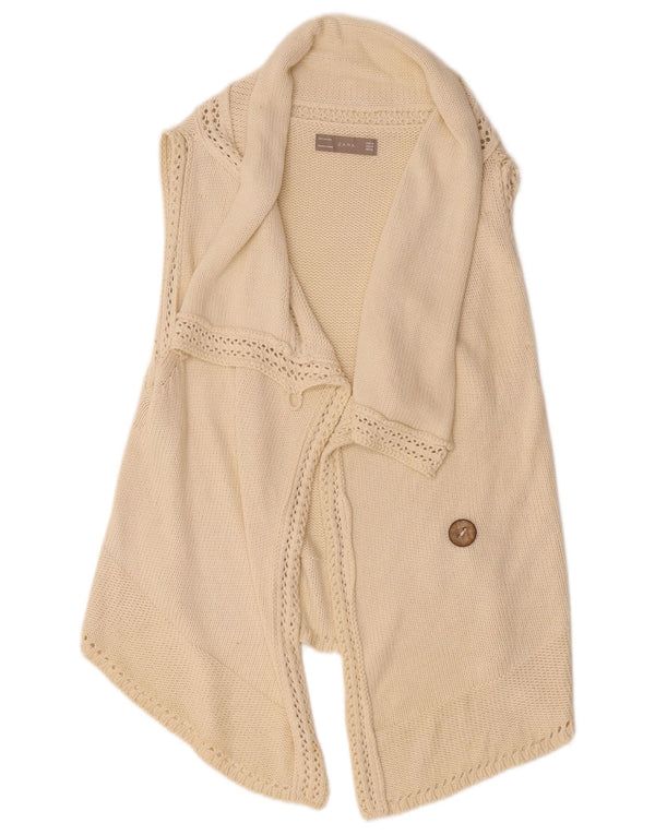 Zara Cardigan ouvert sans manches pour femme UK 14 en coton beige moyen