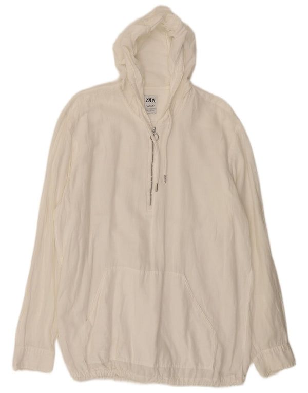 Zara Pull à capuche coupe décontractée avec col zippé pour homme Blanc Taille L