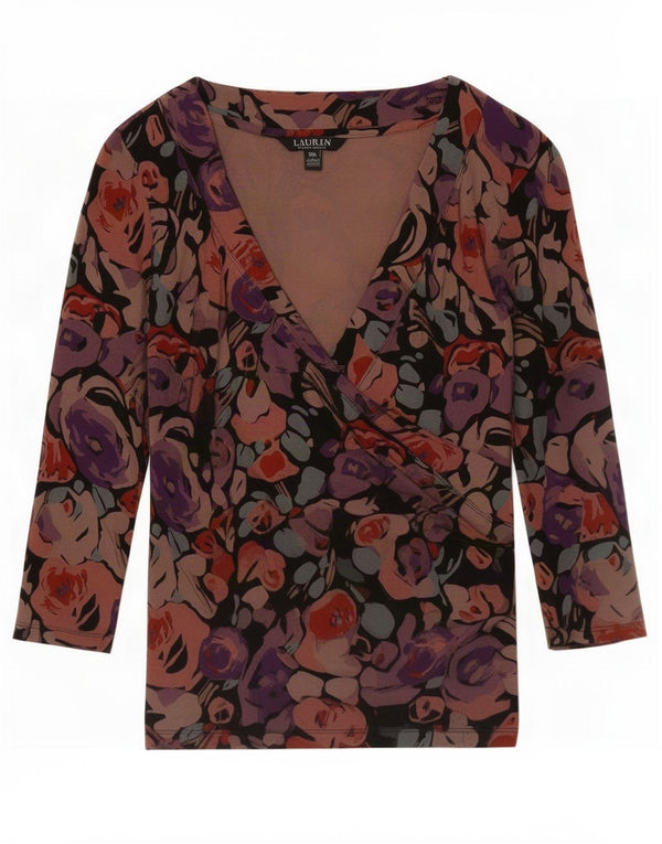 Ralph Lauren Haut pour femme à manches 3/4 UK 10 Petite viscose florale multicolore