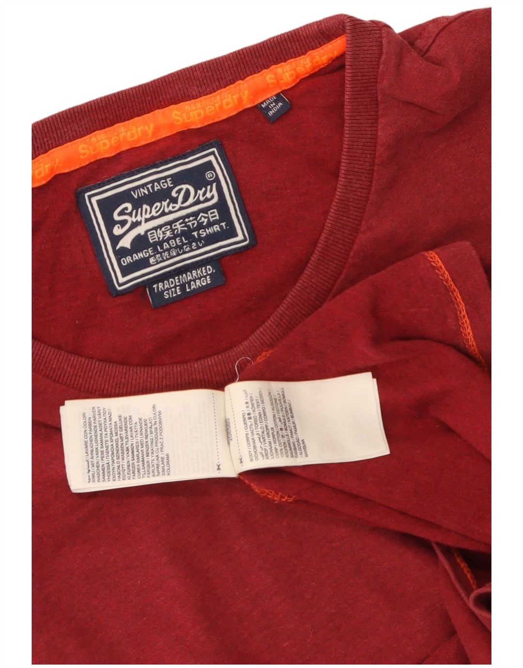 Superdry Homme T-Shirt Top Large Rouge Coton