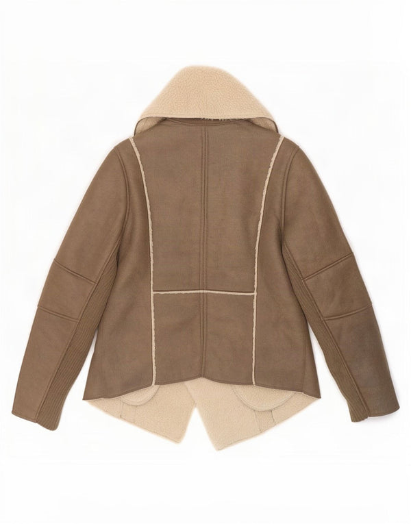Calvin Klein Jeans Veste Sherpa Femme UK 14 Marron Moyen Polyester