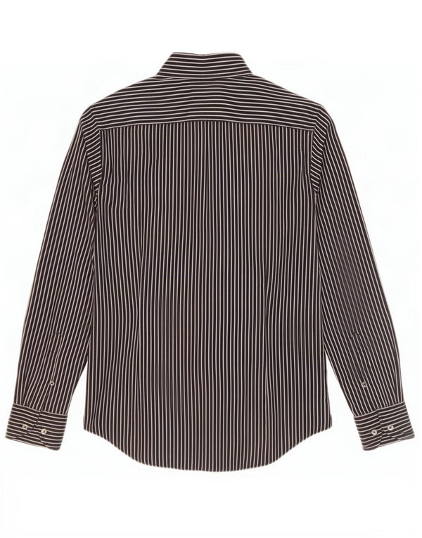 Benetton Chemise Femme UK 12 Coton à fines rayures noir moyen