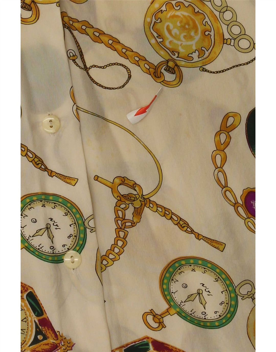 vintage Femmes Motif Abstrait Chemise Blouse UK 16 Grand Blanc Cassé