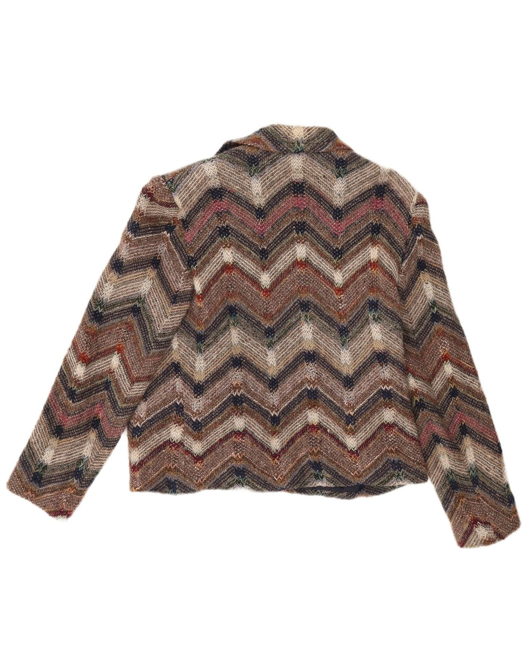 vintage Womens Knit Open Blazer Jacket UK 12 Chevron multicolore moyen