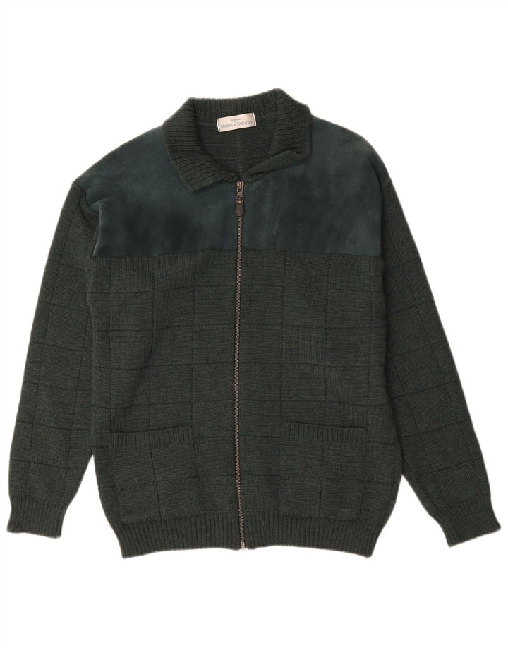 Marks & Spencer Cardigan St. Michael pour homme en laine à petits carreaux verts