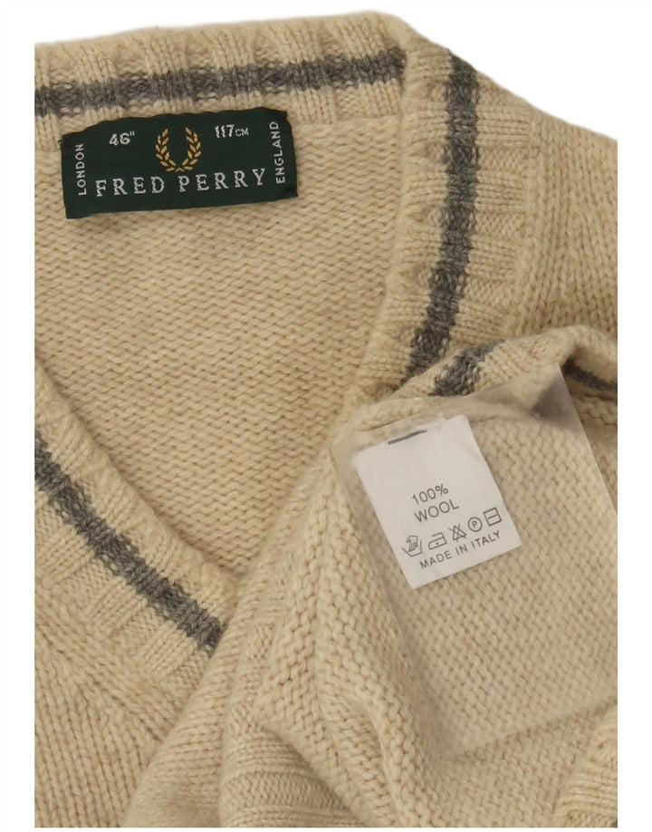 Fred Perry Pull col V pour homme en laine beige Large