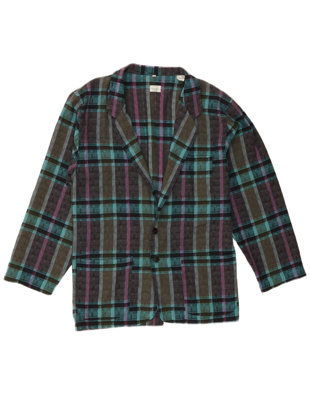 Benetton Veste Blazer 2 Boutons Homme UK 36 Petit Carreau Bleu Polyester