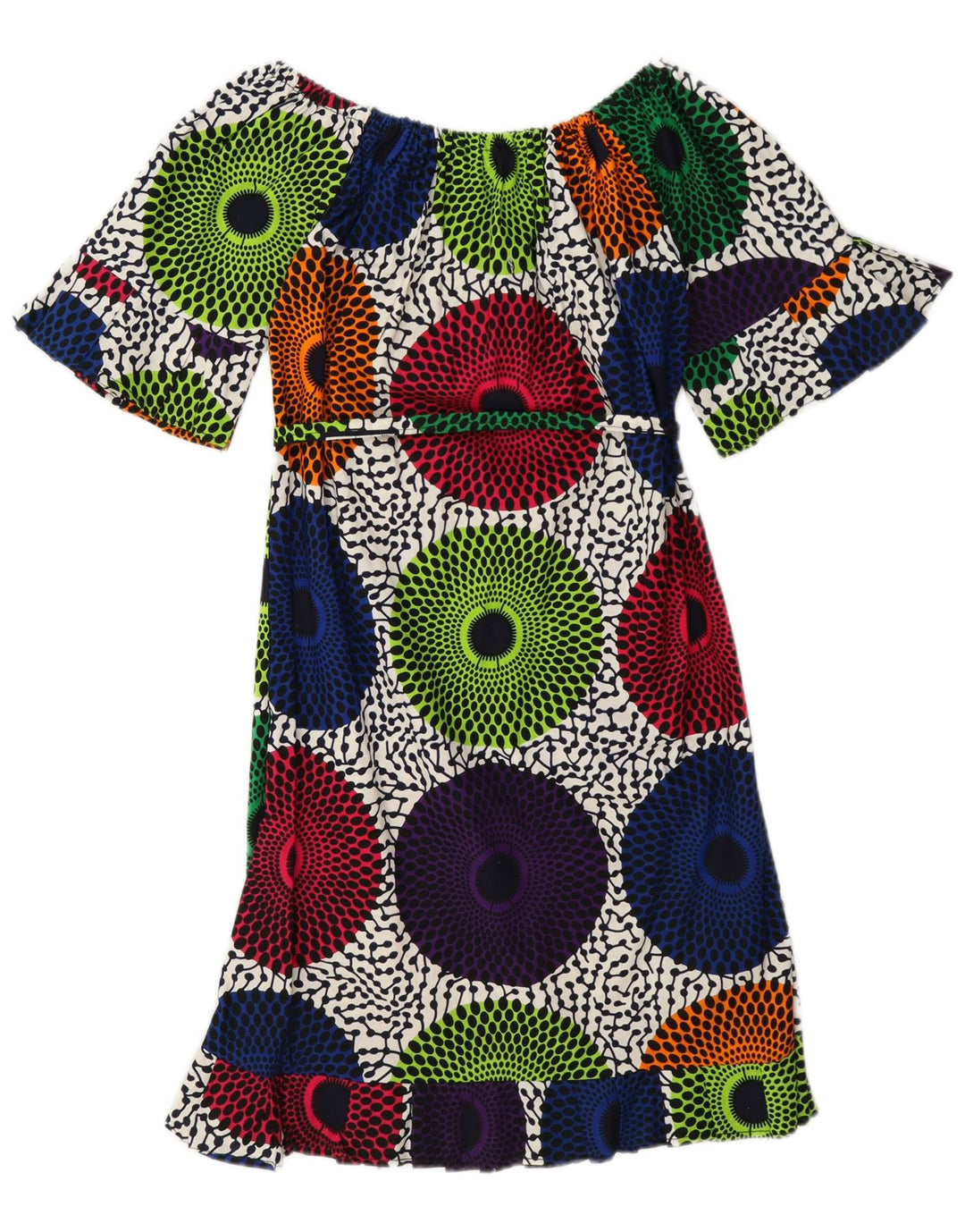 vintage Femmes Off Épaule Robe UK 12 Moyen Multicolore Géométrique