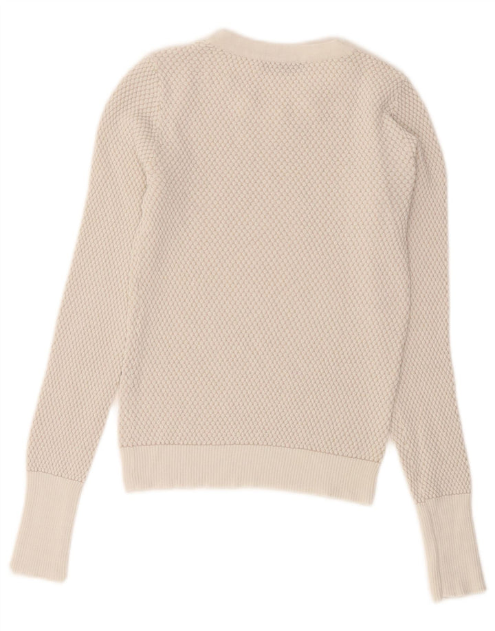 Zara Pull court à col rond pour femme UK 8 Petit Blanc