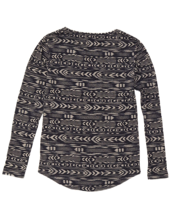 Roxy Femme Top Manches Longues UK 6 XS Bleu Marine Géométrique Polyester