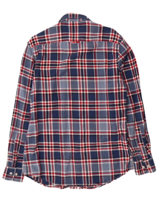 Crew Clothing Chemise en flanelle coupe ajustée pour homme en coton à carreaux bleu moyen