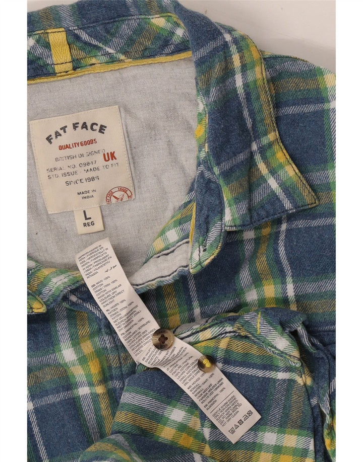 Fat Face Chemise en flanelle pour homme en coton à grands carreaux verts