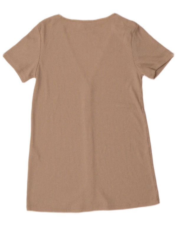 Zara Womens Short Sleeve Cardigan Top UK 10 Small Beige Viscose