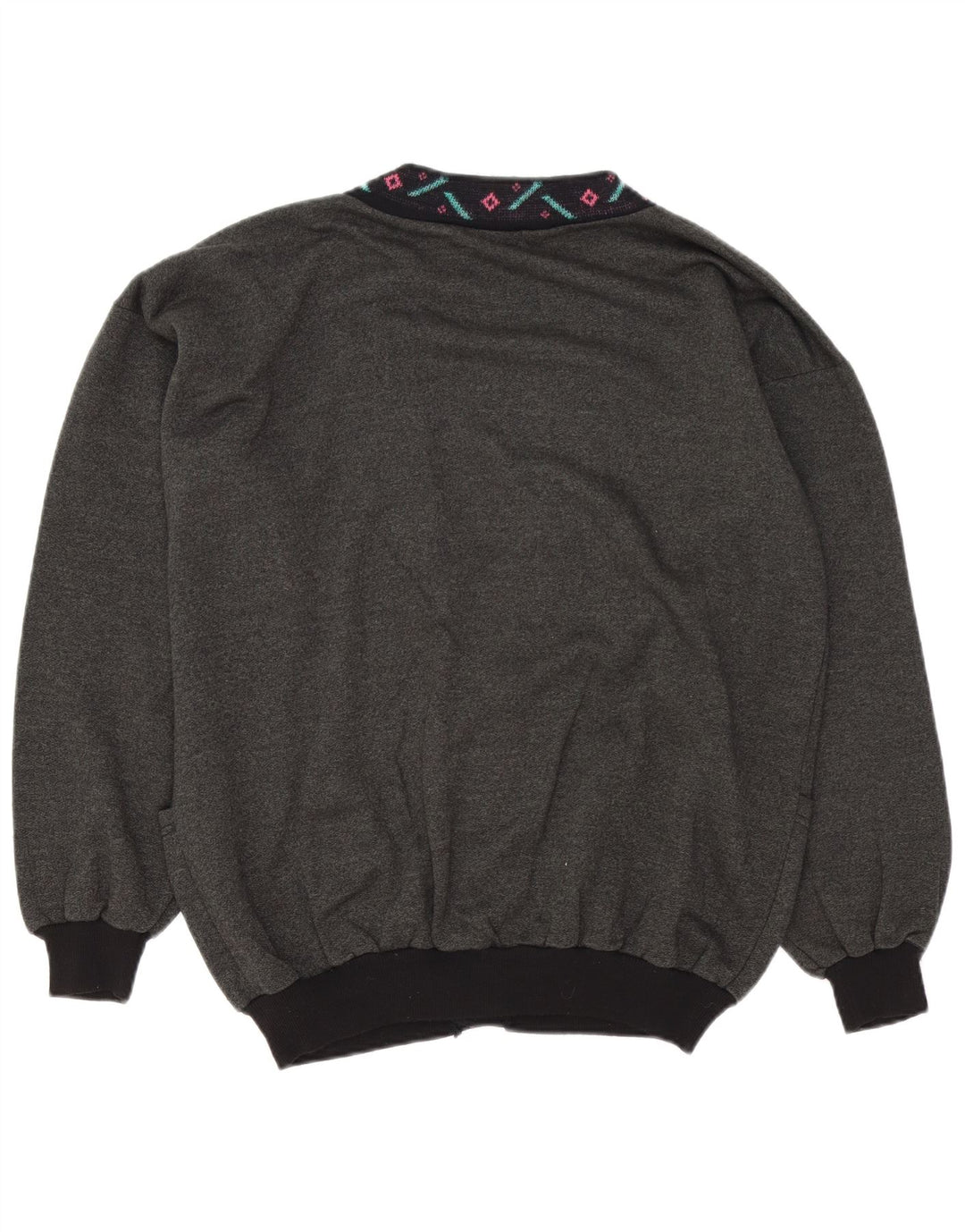 vintage Mens Cardigan Pull XL Gris Géométrique