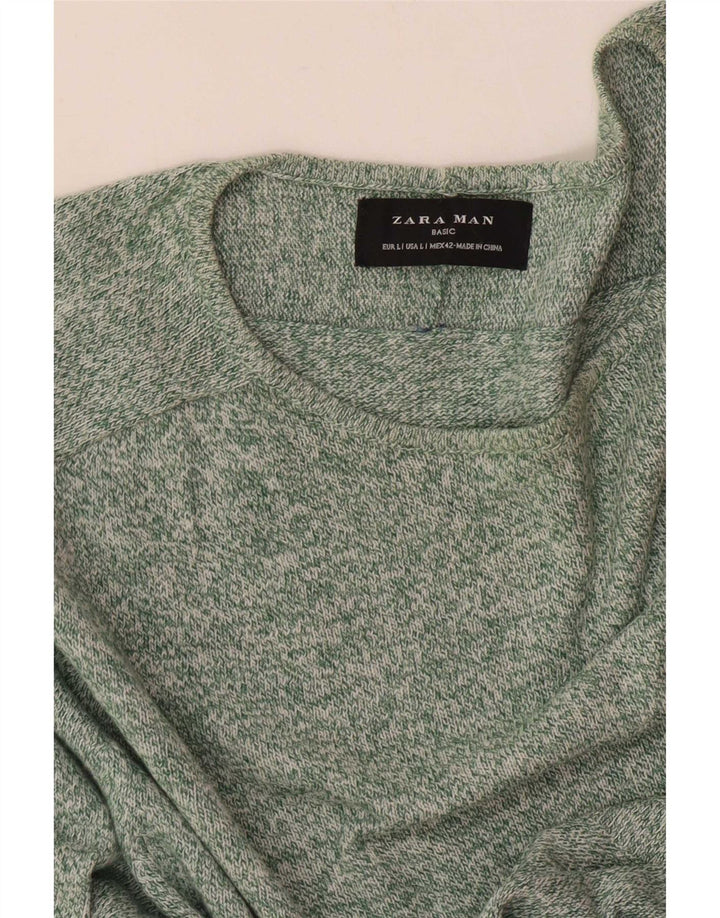 Zara Pull col bateau pour homme, grand, vert moucheté