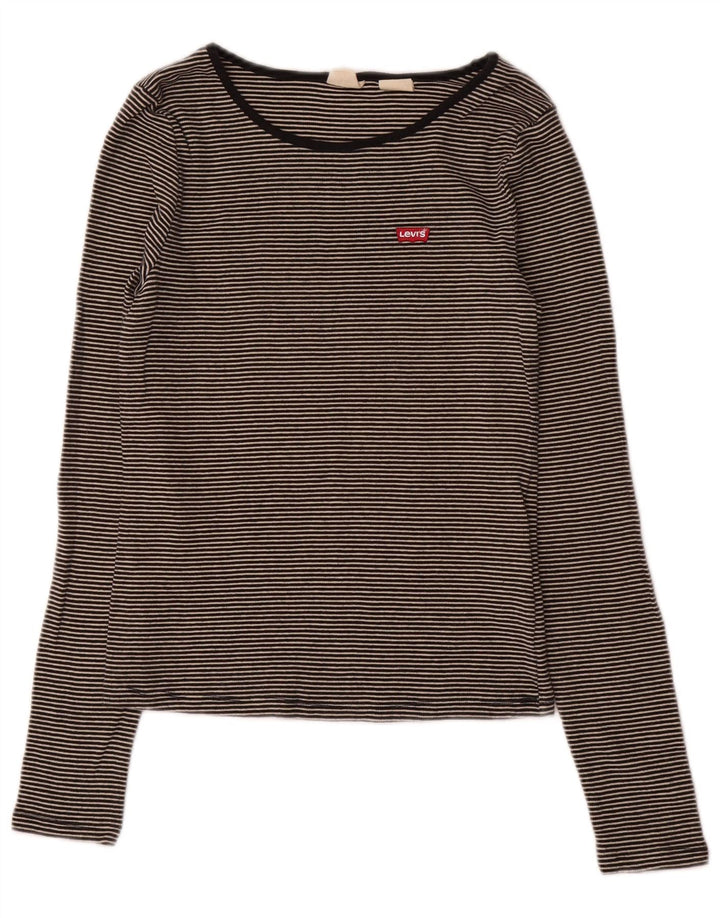 Levi's Top à manches longues pour femme UK 12 Gris moyen en coton à fines rayures