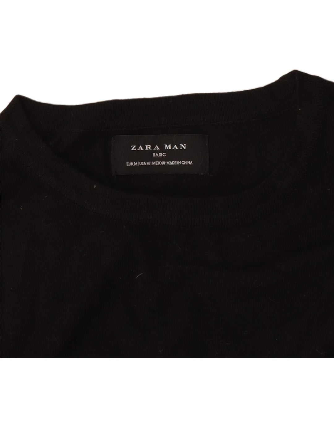Zara Pull à col rond pour homme Noir moyen