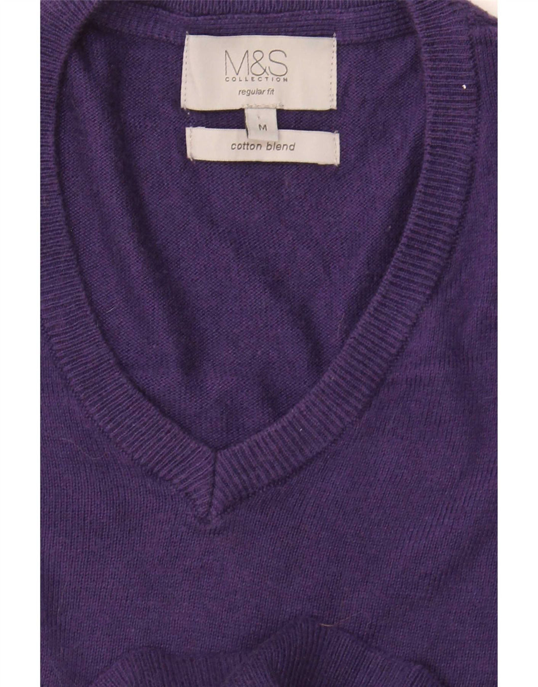 Marks & Spencer Pull coupe classique à col en V pour homme en coton violet moyen
