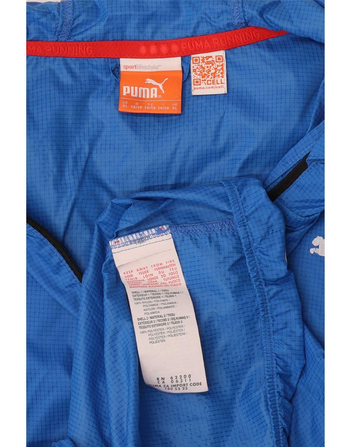 Puma Veste de pluie à capuche pour homme UK 42 XL Bleu Check Nylon