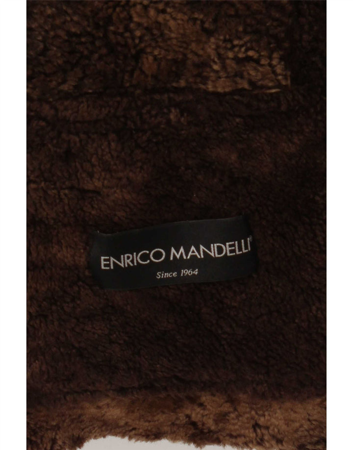 Enrico Mandelli Veste en peau de mouton pour femme IT 46 Large Marron Colourblock