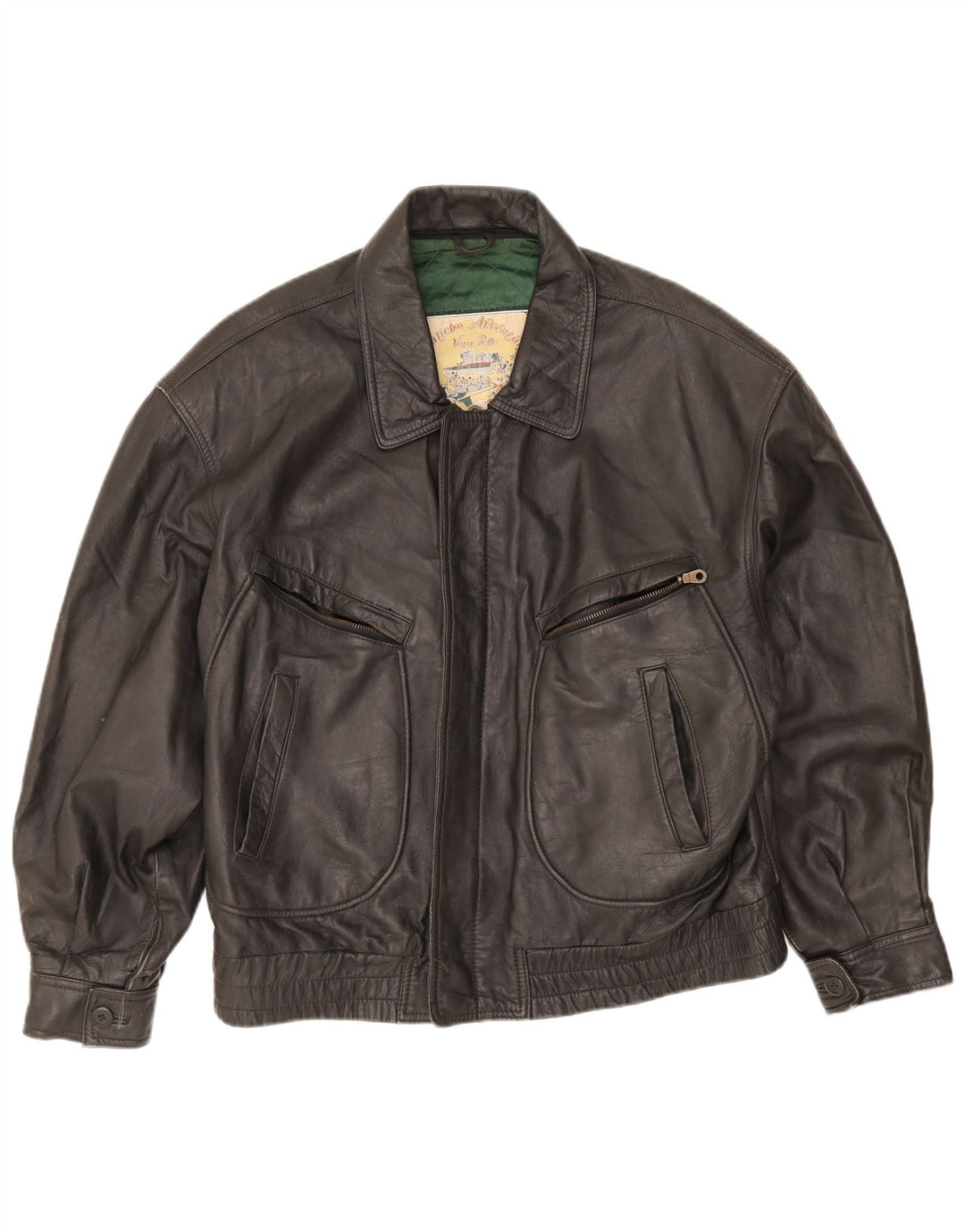 veste en cuir homme vintage IT 50 Grand cuir noir