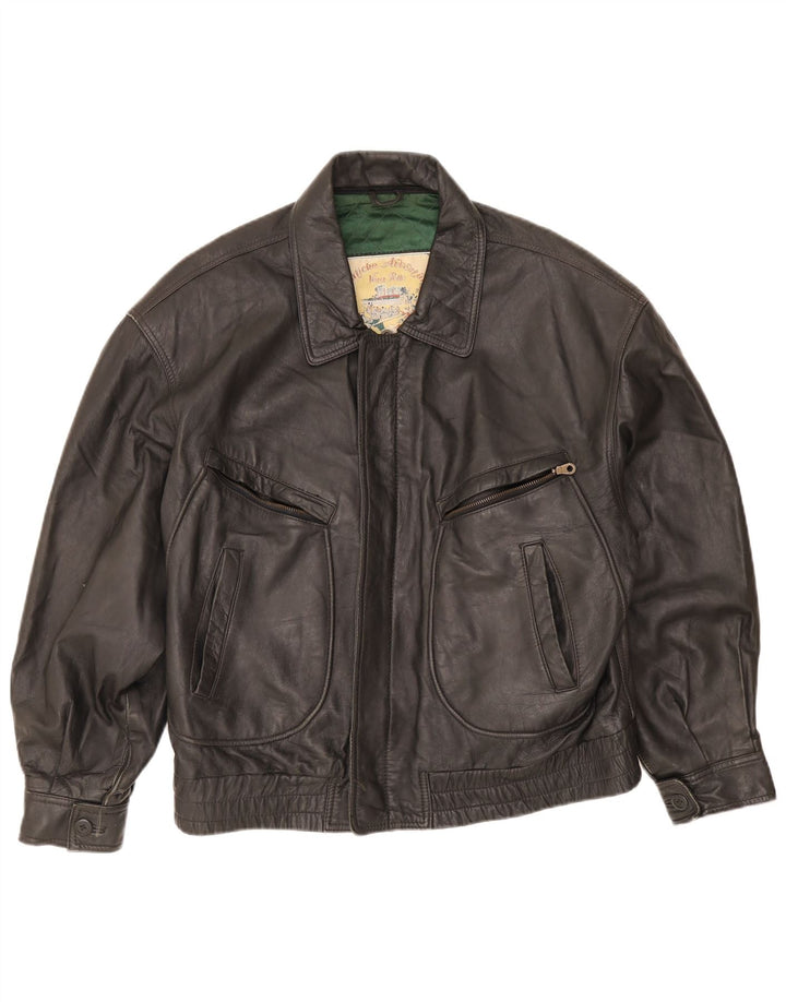 veste en cuir homme vintage IT 50 Grand cuir noir
