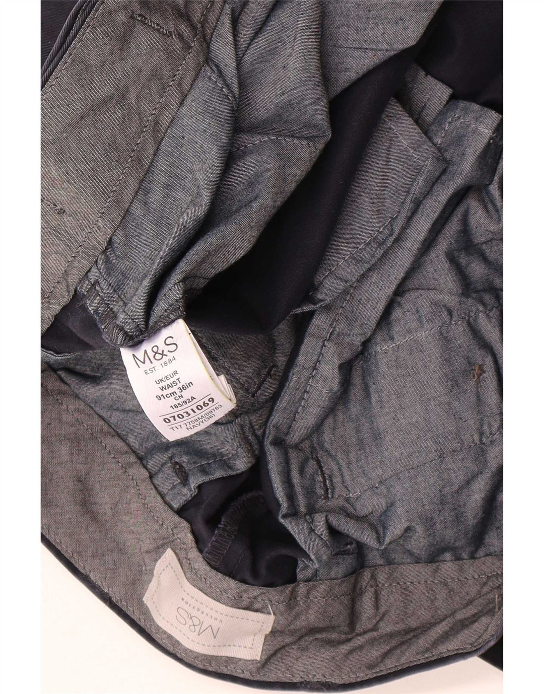 Marks & Spencer Short Chino Homme W36 Large Bleu Marine Coton