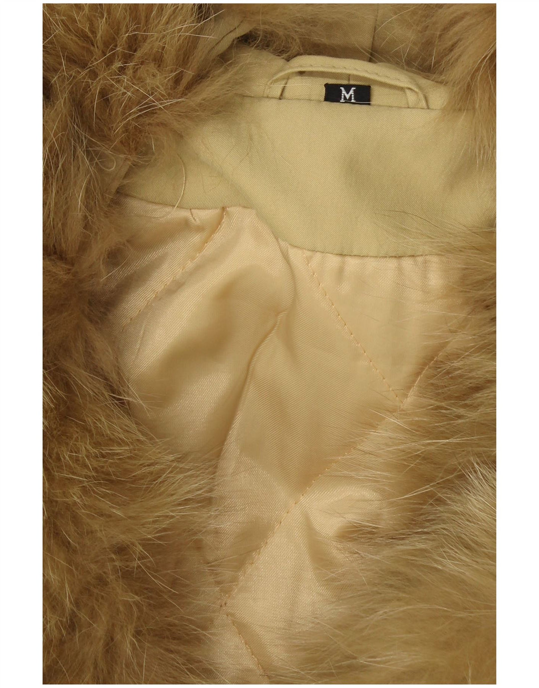 VINTAGE Manteau à capuche femme UK 14 Polyester Beige Moyen