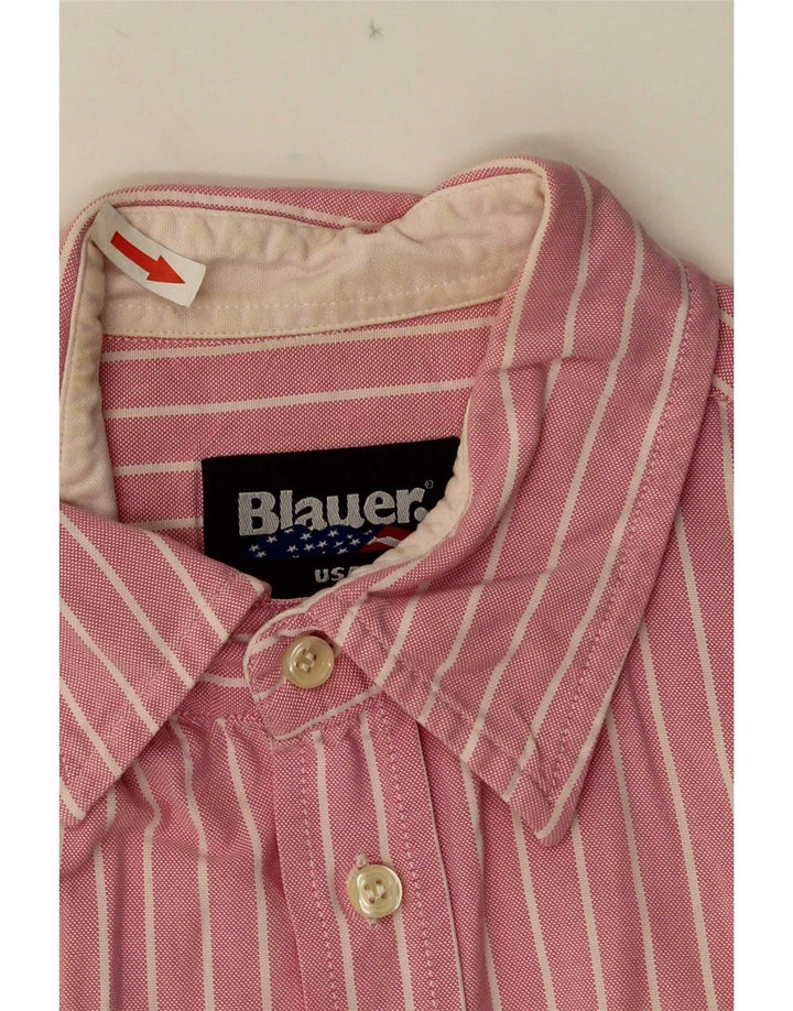 Blauer Chemise graphique à manches courtes pour homme en coton rayé rose