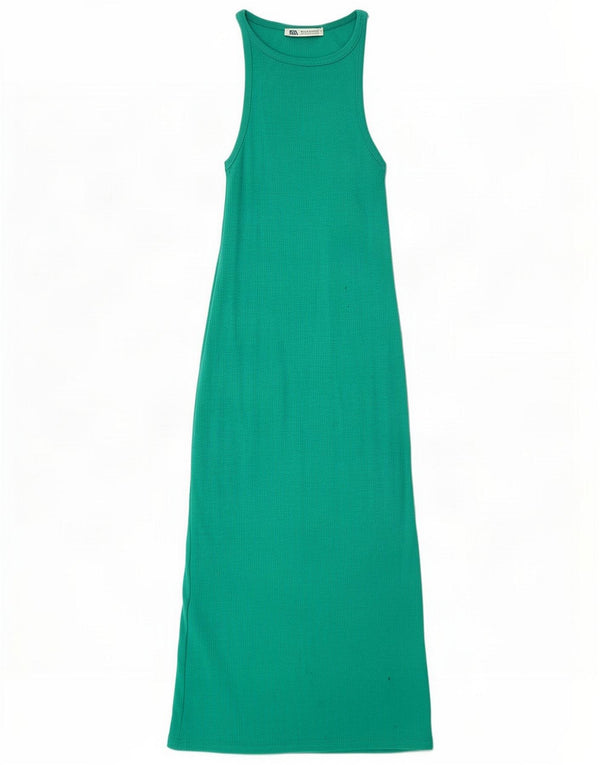 Zara Robe longue sans manches pour femme UK 8 Petit coton vert